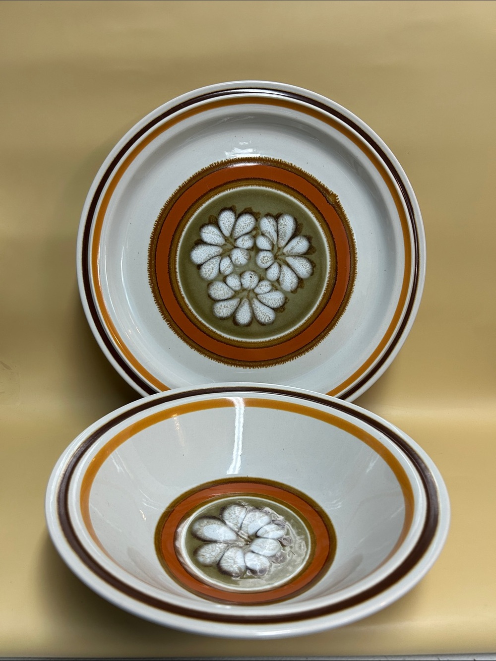 Vintage Haniwa Stone Ware Torino 8587 bowl and service plate made in Japan 2 pcs
